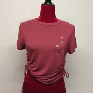Butterflys Ruched Crop top M Drawstring sides size Medium